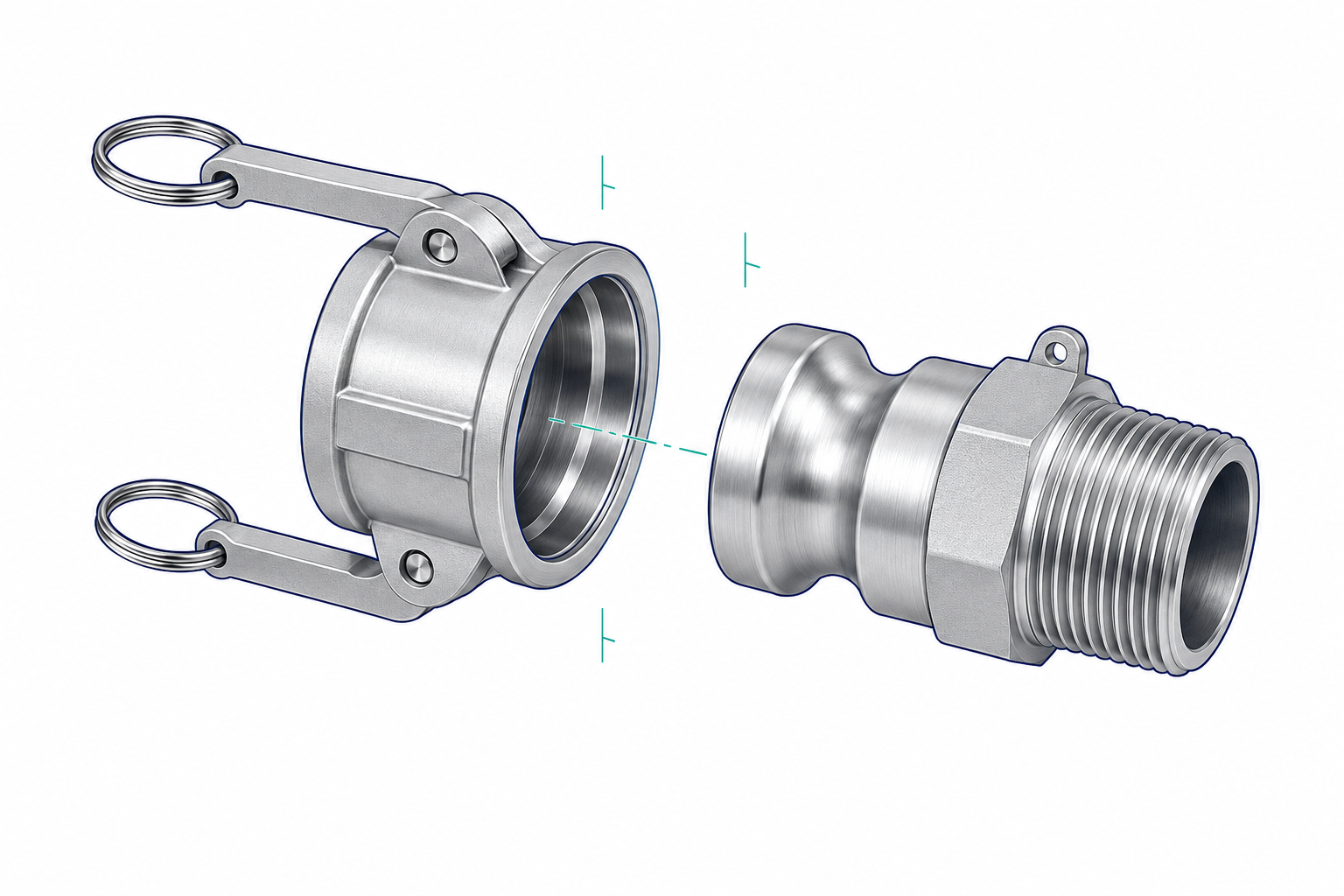 Exploded camlock coupler and adapter